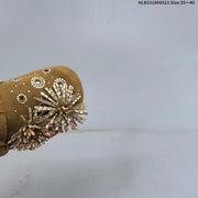 Brown Embellished Backless Slip-On Clogs with Buckle