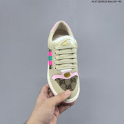 Gucci Screener Distressed Low-Top Sneakers Beige Pink Green