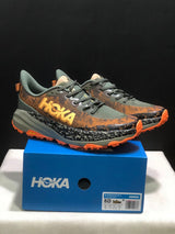 HOKA Speedgoat 6 Trail Running Shoes in Olive and Orange