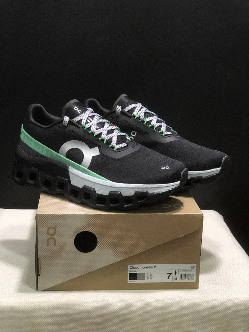 On Cloudmonster 2 Black Green Running Sneakers