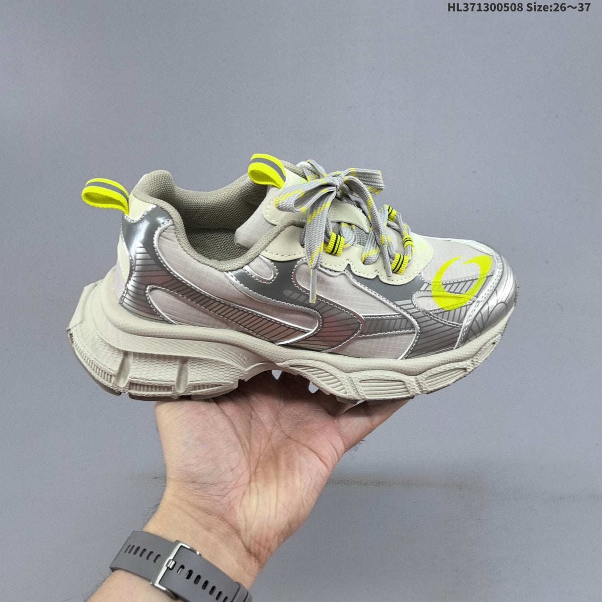 Balenciaga Kids Chunky Lace-Up Sneakers, Silver and Charcoal