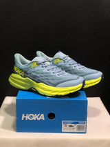HOKA Speedgoat 5 Trail Running Shoes, Blue and Lime