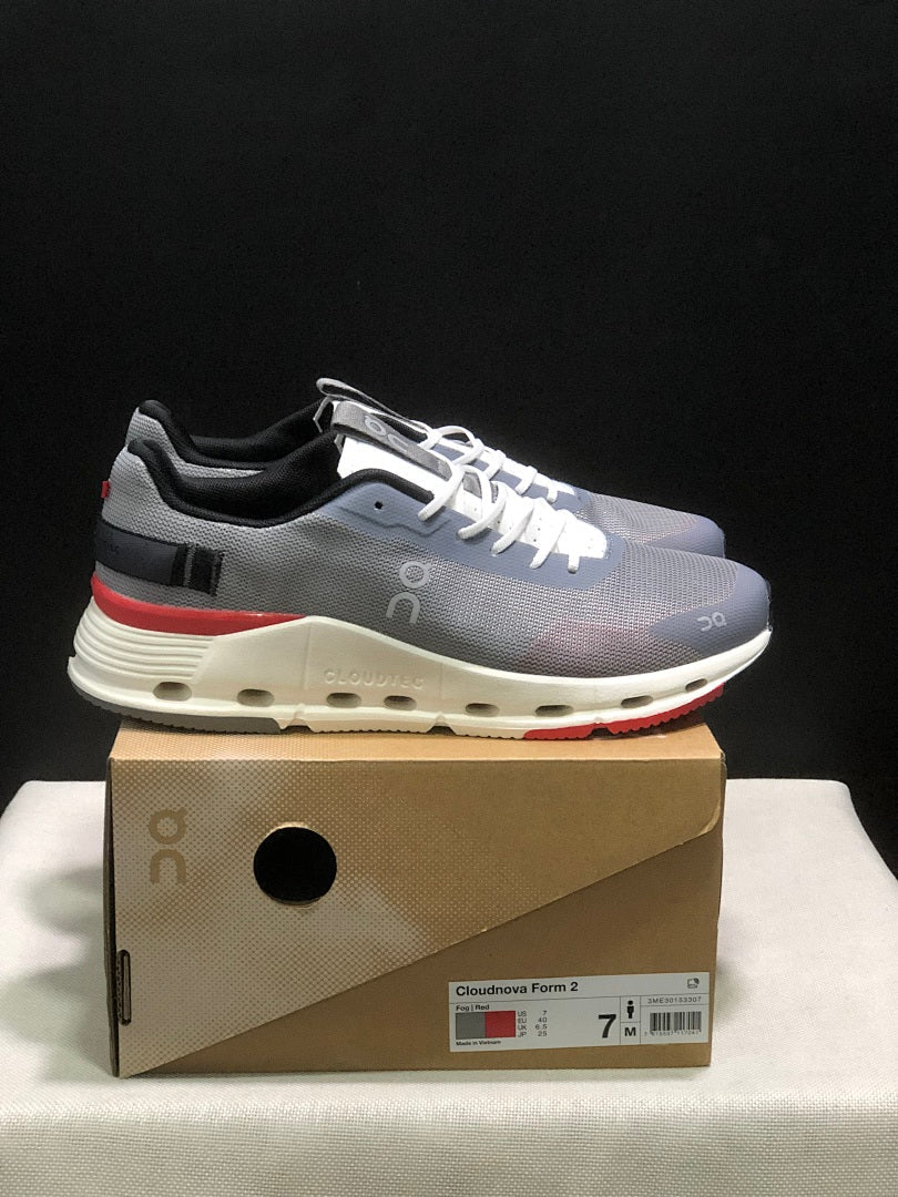 On Cloudnova Form 2 Sneakers in Fog Gray and Red