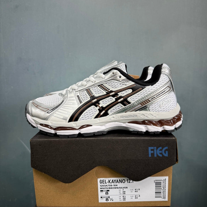 ASICS GEL-KAYANO 12.1 White Brown Silver Sneakers 1203A759-104