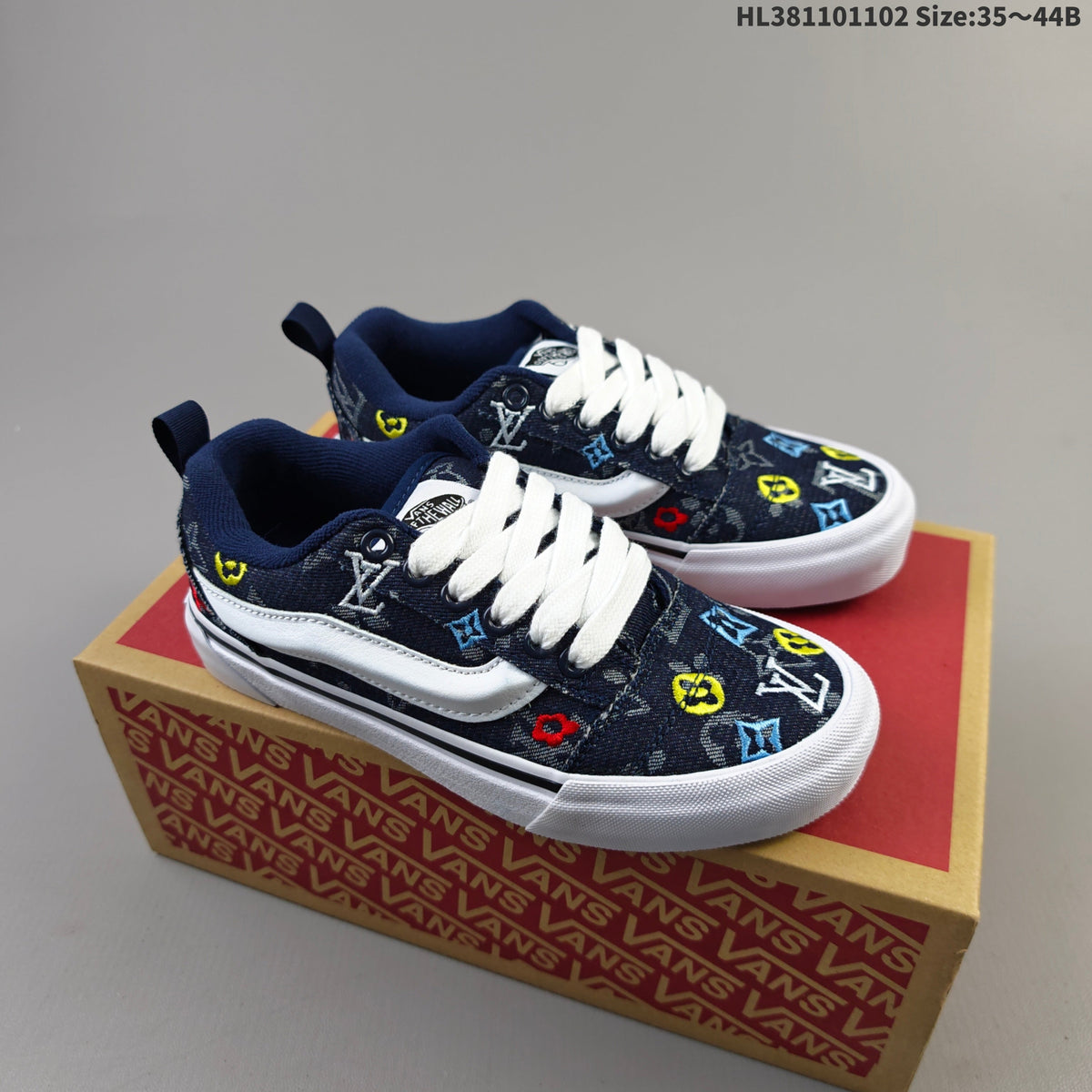 Vans Knu Skool Low-Top Sneakers in Navy Monogram Denim