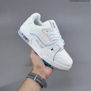 Louis Vuitton White Low-Top Sneakers with Blue Accents