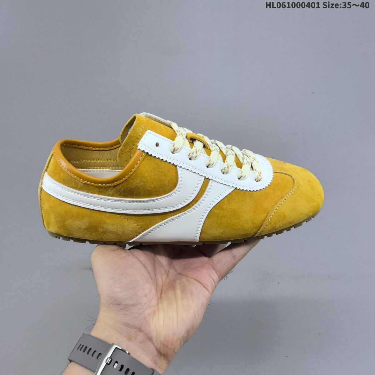 GG Women's Yellow and White Suede-Style Lace-Up Sneakers