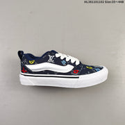 Vans Knu Skool Low-Top Sneakers in Navy Monogram Denim