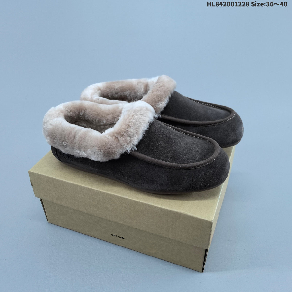 UGG Classic Mini Dipper Suede Slippers with Faux-Fur Trim