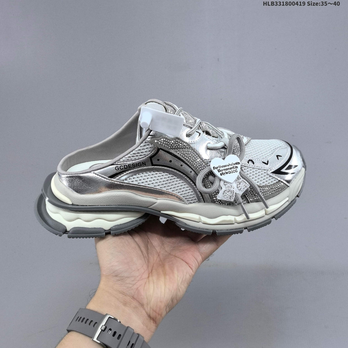 GCDS Silver Lace-Detail Backless Sneakers