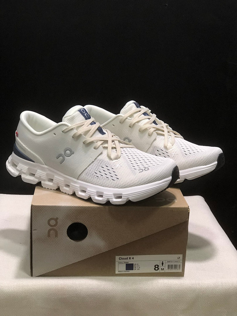 On Cloud X 4 Ivory and Blue Sneakers