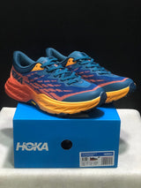 HOKA Speedgoat 5 Trail Running Shoes, Blue and Orange