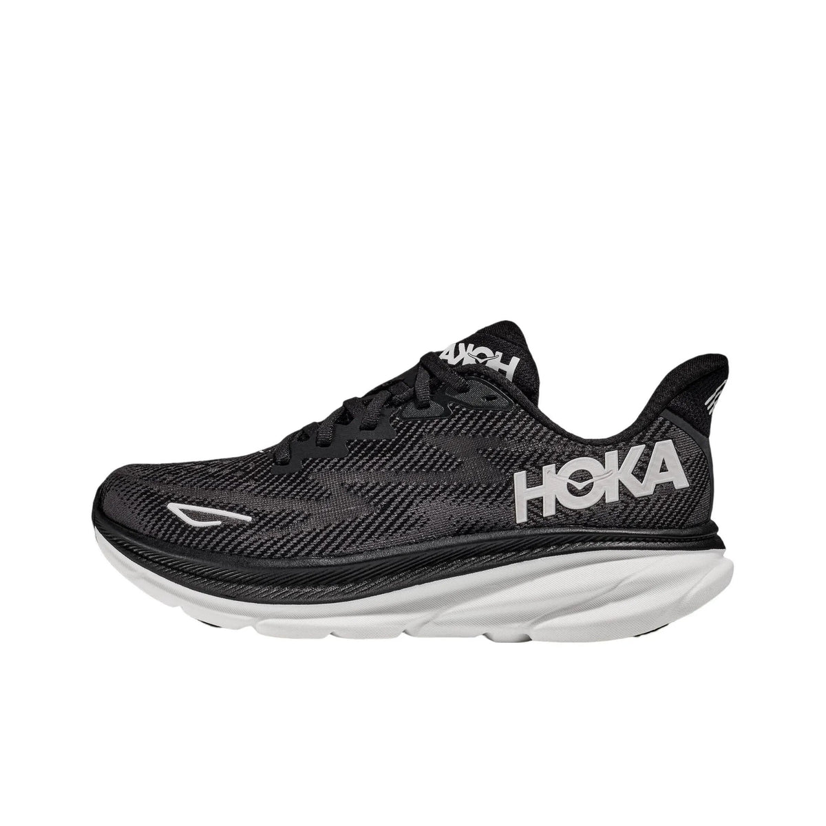 HOKA Clifton 9 Black and White Running Shoes