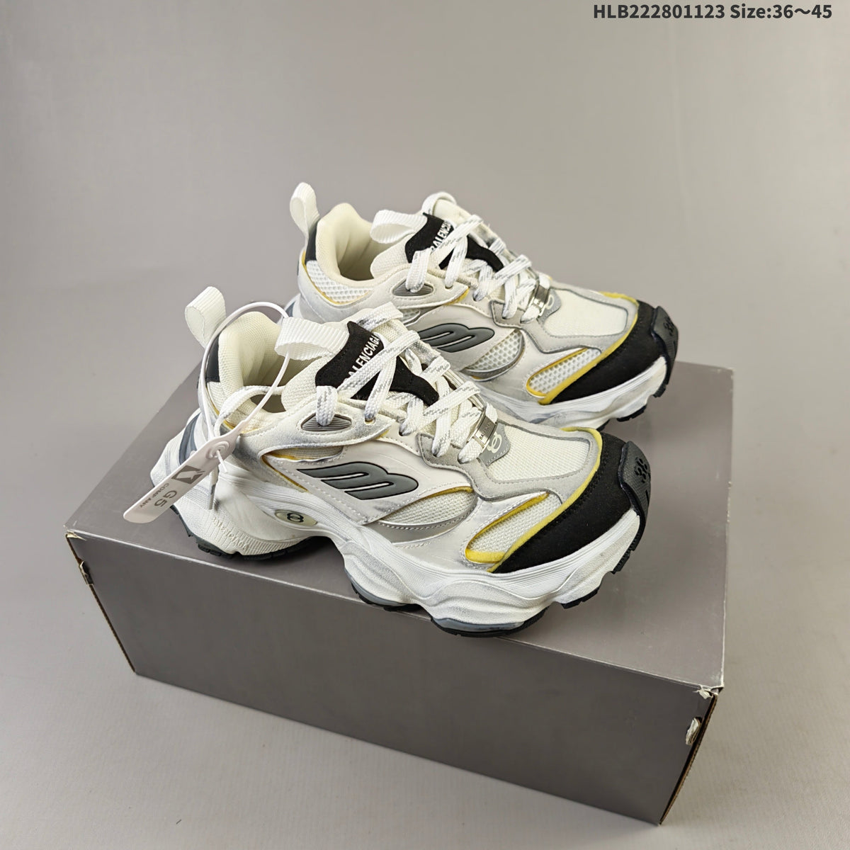 Balenciaga Monday Low-Top Sneakers in White, Gray and Yellow