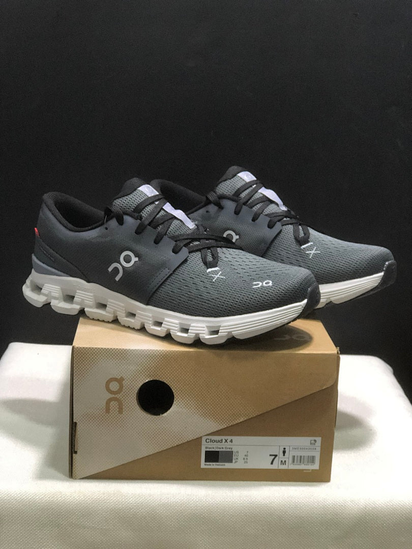 On Cloud X 4 Sneakers in Black and Dark Grey
