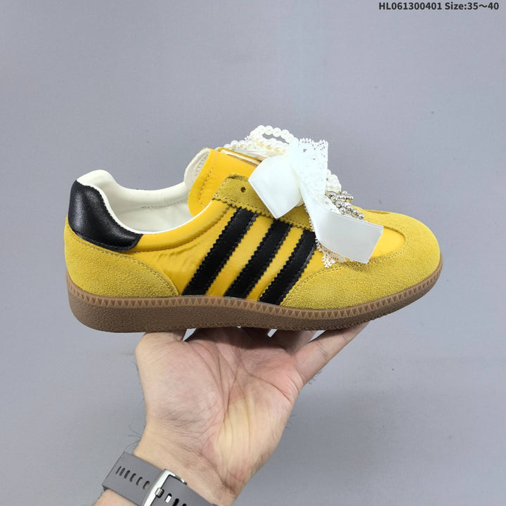 Ribbon and Pearl Bow Low-Top Sneakers