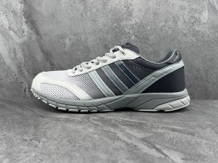 Gray and Black Three-Stripe Low-Top Sneakers