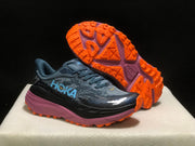 HOKA Stinson 7 Trail Running Shoes in Blue and Orange